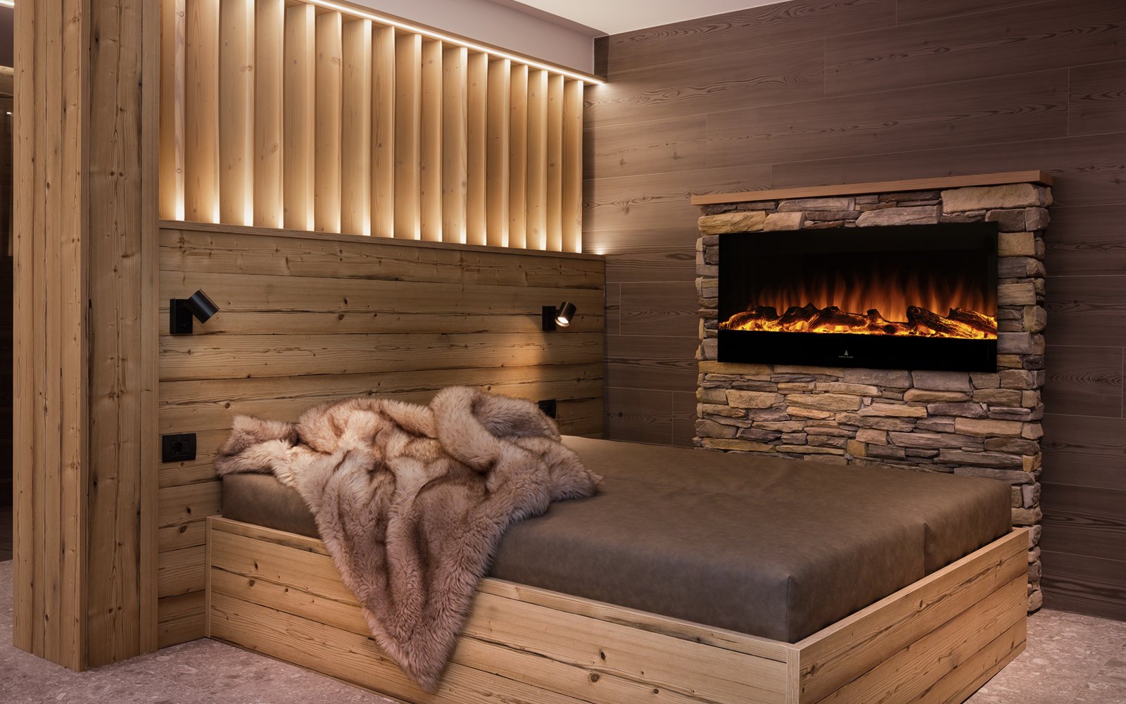 Gemütliches Schlafzimmer mit Kamin, Pragser Wildsee Apartments